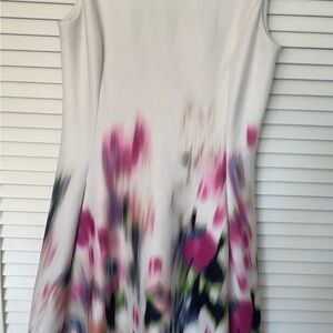 DKNY Cream A-Line Midi Dress Scoop Neck Sleeveless